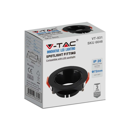 Stropní svítidlo zapuštěná montáž GU10 kulatá černá/černá VT-931 V-TAC