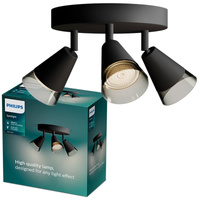 Stropní bodové svítidlo Plafond 3x GU10 Black Cleft Philips pro povrchovou montáž