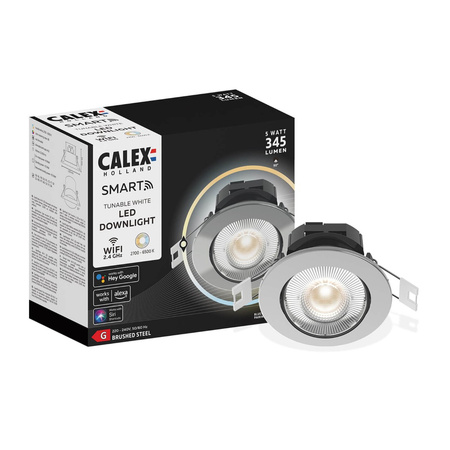 LED vestavné stropní halogenové svítidlo INOX SMART WiFi 5W 345lm CCT TUYA CALEX