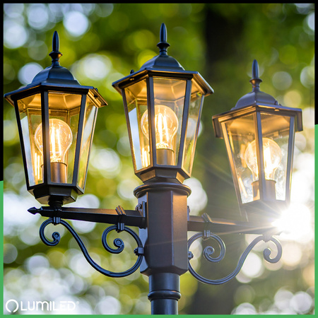 Venkovní zahradní lampa 3x E27, LED sloupek lucerna 2m Černá BELLIS LUMILED