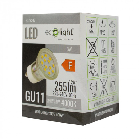 LED reflektorová žárovka GU11 GU10 3W 270lm 4000K neutrální bílá Ecolight