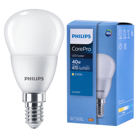 LED žárovka E14 5W = 40W 470lm 2700K Teplá bílá KULIČKA PHILIPS