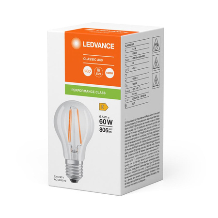 LED žárovka A60 E27 6,5W = 60W 806lm 4000K neutrální bílá FILAMENT LEDVANCE