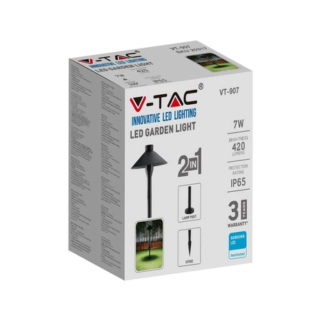 Zahradní tyčová lampa 7W 4000K IP65 Černá čipová Samsung VT-907 V-TAC
