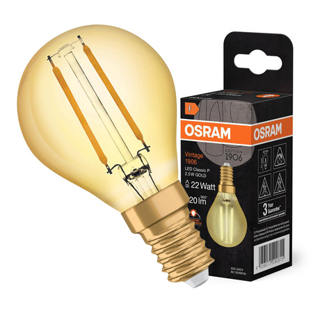 Dekorativní LED žárovka P47 kapka E14 2,5W = 22W 220lm 2400K teplá bílá 300° Vintage 1906 Osram