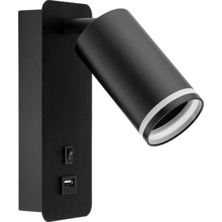 Nástěnné svítidlo GU10 RING s USB a vypínačem. černé