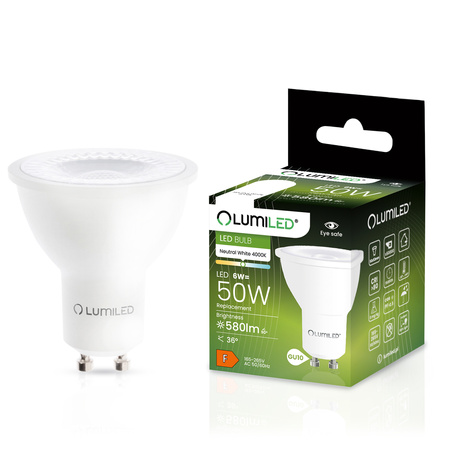 Žárovka LED GU10, 6W = 50W 580lm 4000K Neutralní bílá 36° LUMILED