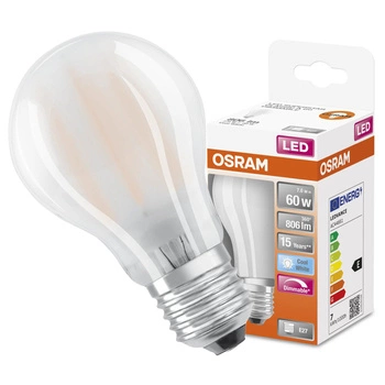 LED žárovka E27 A60 6,5W = 60W 806lm 4000K Neutrální 300° Stmívatelné vlákno OSRAM SUPER STAR