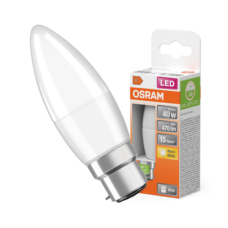 LED žárovka B37 Candle B22d 4,9W = 40W 470lm 2700K Warm 200° STAR CLASSIC Osram
