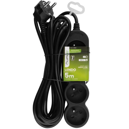 Síťový prodlužovací kabel uzemněný napájecí pásek 4 zásuvky 5 m černý kabel Lendo Lumiled