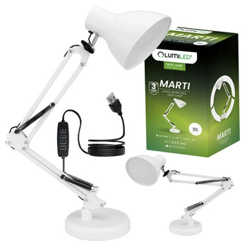 Stolní lampa LED 7W, CCT USB stmívatelná Bílá MARTI LUMILED