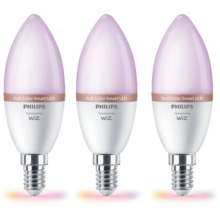 3x LED žárovka E14 C37 4,9W = 40W 2200-6500K + RGB SMART WiFi Philips WiZ