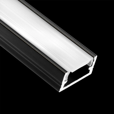 Povrchový Hliníkový Profil pro LED Pásky, Násuvný 1m Černá MINI + Mléčná Krytka LUMILED