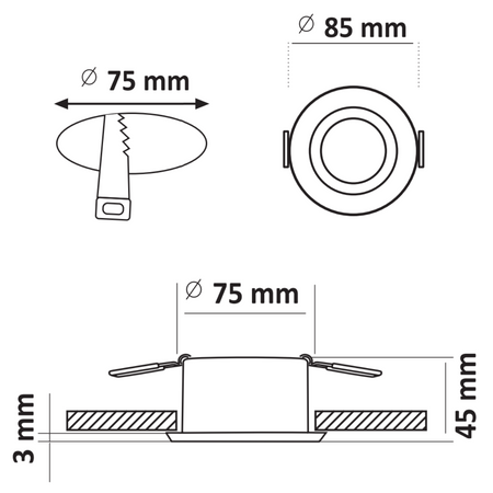 KOLDING Kulaté pohyblivé zapuštěné svítidlo černo-stříbrné MR16 GOLDLUX (Polux)