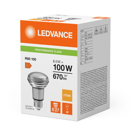 LED žárovka R80 E27 8,5W = 100W 670lm 2700K teplá bílá FILAMENT LEDVANCE