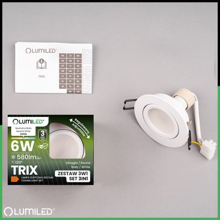 TRIX 3v1 GU10 6W 4000K WHITE MAT LUMILED kruhové halogenové svítidlo k zapuštění do zdi