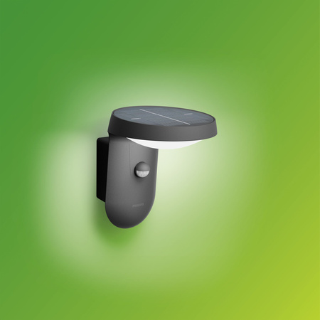 Solární zahradní lampa LED nástěnná lampa TYLA IR 1.2W 3000K IP44 s pohybovým a soumrakovým senzorem antracit PHILIPS
