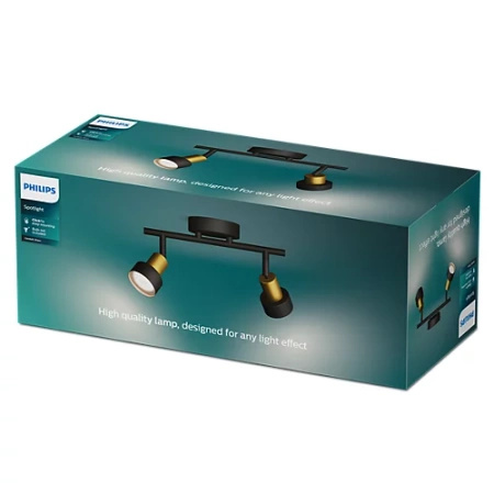 Reflektorové stropní svítidlo 2x GU10 černá-měděný vodič Philips