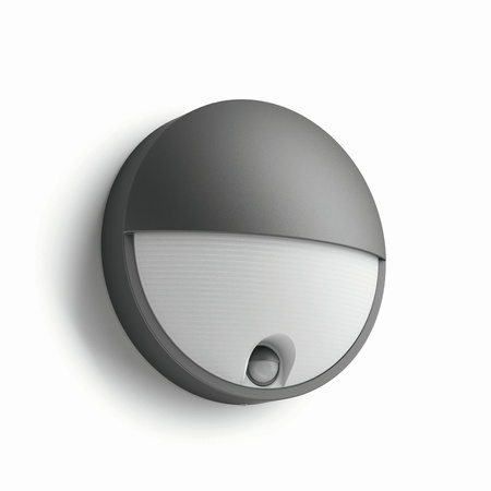LED zahradní nástěnné svítidlo CAPRICORN IR 6W 2700K IP44 kulaté se senzorem pohybu antracit PHILIPS