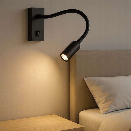 Nástěnná LED lampa Flexibilní nástěnná lampa na čtení LEO 3W 4000K Černá