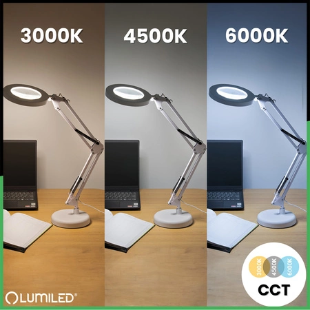 Stolní lampa LED 8W CCT Kreslící stolní lampa 3x zvětšovací sklo LUCA 2 White LUMILED