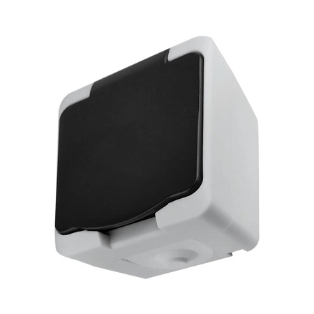 Hermetická jednoplošná zásuvka s klapkou 2P+Z Schuko AQUATIC MINI IP54 ORNO bílá a černá