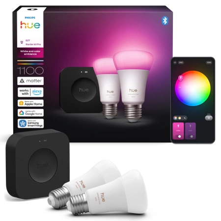 2x LED žárovka E27 A60 8,1W = 75W 1100lm CCT + RGB SMART Smart Bluetooth ZigBee White and Color Ambiance + Bridge PRO Philips HUE