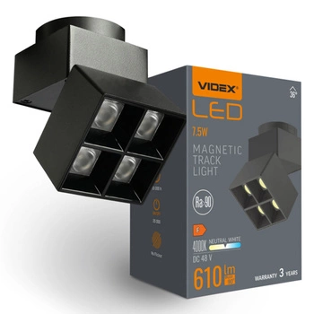 LED magnetické kolejnicové světlo 7,5W 610lm 4000K neutrální CRI90 36° černá VIDEX