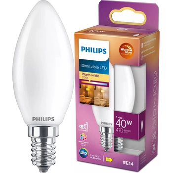 Žárovka LED svíčka E14 B35 3.4W = 40W 470lm 2700 Teplá bílá vlákno Mléčné PHILIPS Stmívatelné