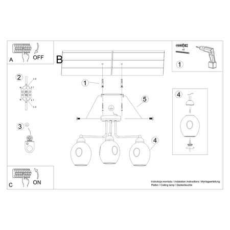 FILLAN 3 lustrové stropní svítidlo 3xE27 černé Moderní SOLLUX