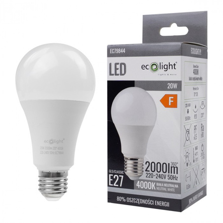 LED žárovka A60 E27 20W 1800lm 4000K neutrální bílá Ecolight