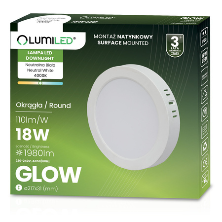 Stropní svítidlo LED pro povrchovou montáž 18W Round 4000K GLOW White LUMILED