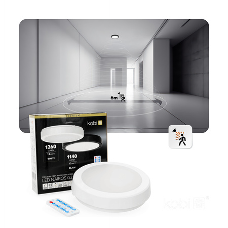 LED stropní svítidlo do koupelny 12W 1260lm 4000K 120° s pohybovým a soumrakovým senzorem bílé IP65 Nairos Kobi