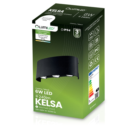 Zahradní nástěnná lampa nahoru a dolů, 6W IP54 KELSA LUMILED