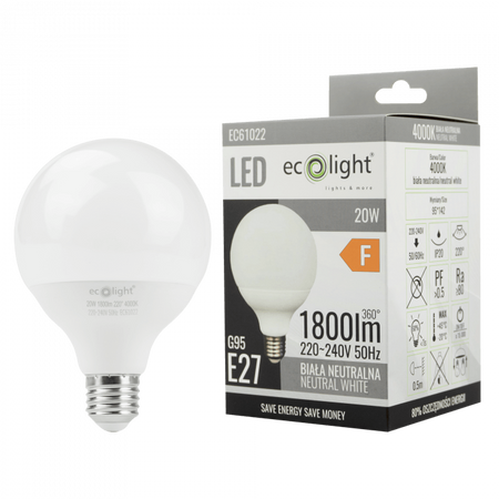 LED žárovka Sphere G95 E27 20W 1800lm 4000K neutrální bílá Ecolight