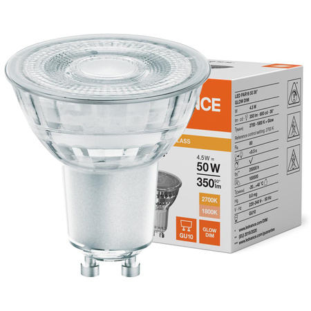 LED reflektorová žárovka GU10 PAR16 4,5W = 50W 350lm 1800-2700K Warm 36° Dimmable Ledvance