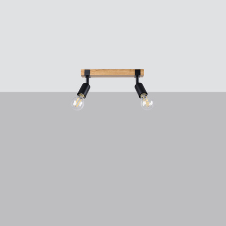 ZUCA 2 2xE27 Černé dřevěné moderní stropní svítidlo SOLLUX