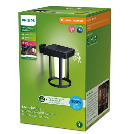 LED solární nástěnná lampa CAMILL 1,4W 3000K IP44 Soumrakový senzor PHILIPS