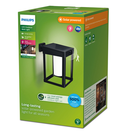 LED solární nástěnná lampa CAMILL 1,4W 3000K IP44 Soumrakový senzor PHILIPS