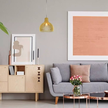 Závěsné svítidlo E27 Dřevěné stínidlo s chromovanou povrchovou úpravou kulaté 35x45cm VT-3450 V-TAC