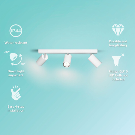 Reflektorové stropní svítidlo 3x GU10 IP44 bílé Kosipo Philips