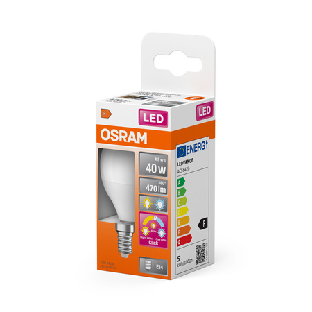 LED žárovka P47 Ball E14 4,9W = 40W 470lm 2700-4000K CCT 200° Relax Active and Sleep CLASSIC Osram