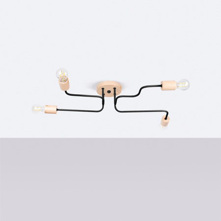 Lustr Stropní svítidlo 4x E27 Přírodní dřevo Černá Timbo Peach Puff SL.1669 Sollux