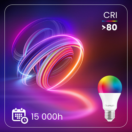 3x LED žárovka E27 A60 9W = 60W 806lm 3000K + RGB Multicolour 260° stmívatelná Pilot LUMILED