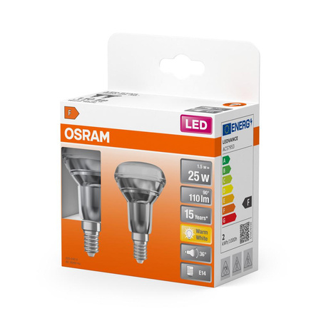 2x LED žárovka E14 R50 1.5W = 25W 110lm 2700K Teplá bílá 36° OSRAM STAR