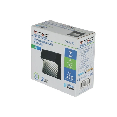 LED schodišťové svítidlo 3W 4000K Square Black Steplight VT-1172 V-TAC