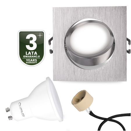 TRIX 3v1 GU10 6W 4000K Brushed Silver LUMILED čtvercové halogenové svítidlo k zapuštění do zdi