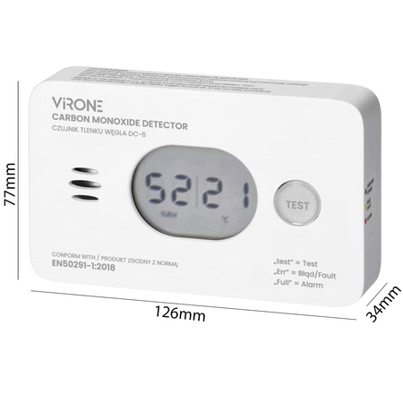 Detektor oxidu uhelnatého s teploměrem a senzorem vlhkosti na baterie