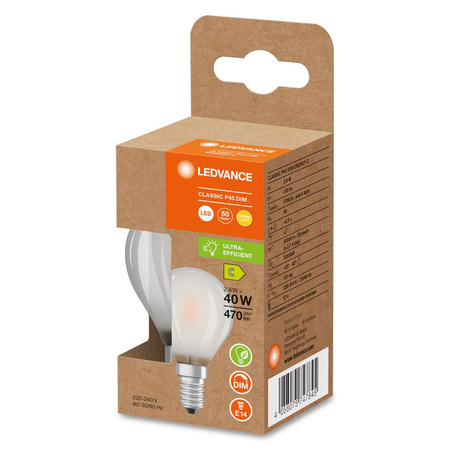 LED žárovka P45 E14 2,9W = 40W 470lm 2700K Teplá bílá FILAMENTNÍ STMÍVATELNÁ LEDVANCE