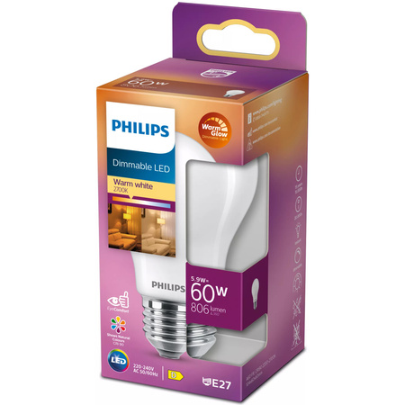 LED žárovka E27 A60 5.9W = 60W 806lm 2700 Teplá bílá Filament Milky PHILIPS Stmívatelné